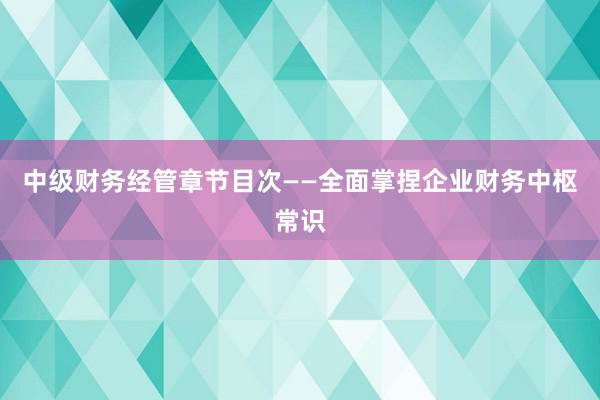 中级财务经管章节目次——全面掌捏企业财务中枢常识
